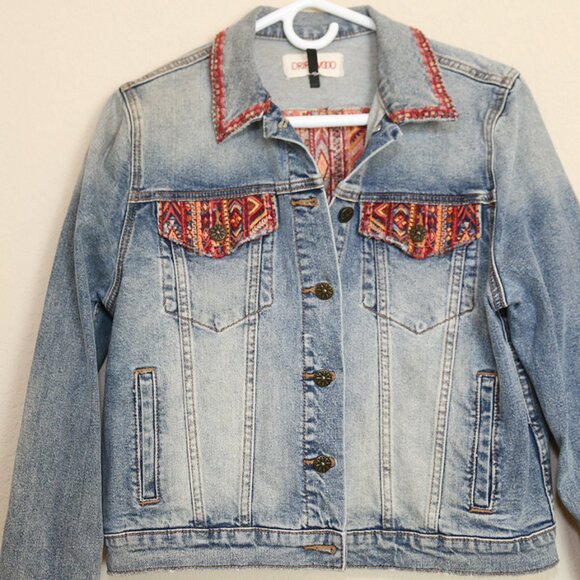Driftwood Free People Denim Jacket Boho Embroidered Warm Sedona Fall Size Small - Picture 3 of 8